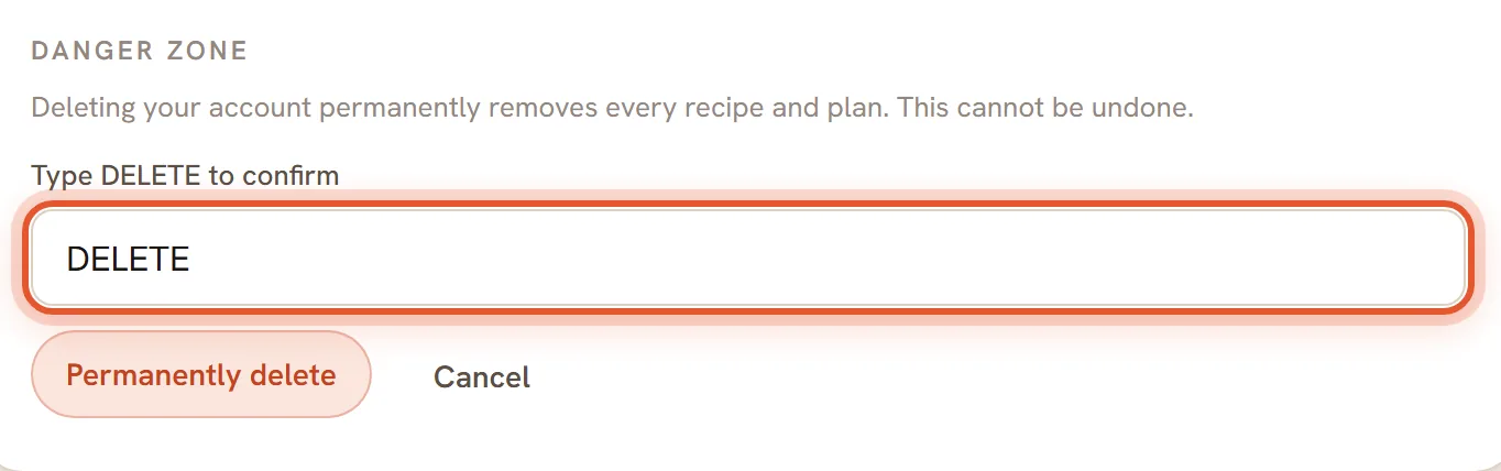 The confirmation box with DELETE typed into the Type DELETE to confirm box, which is ringed.