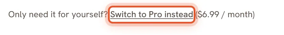 The Cancel Family box with the Switch to Pro instead link ringed.