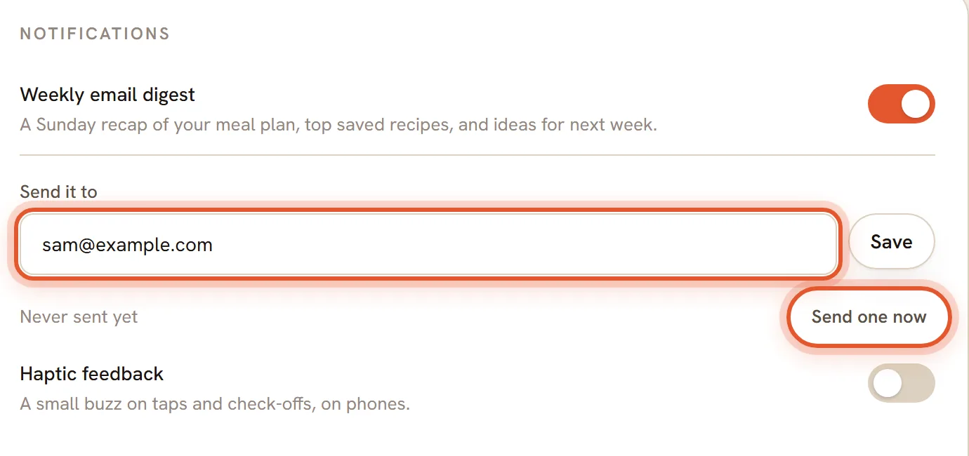 The Send it to box with the Save button, and the Send one now button. Both the box and the Send one now button are ringed.