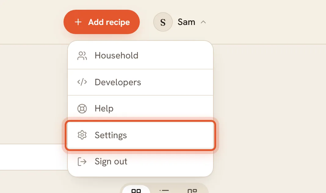 The account menu open at the top right with Settings ringed. On a phone, the round profile picture at the top right is ringed.