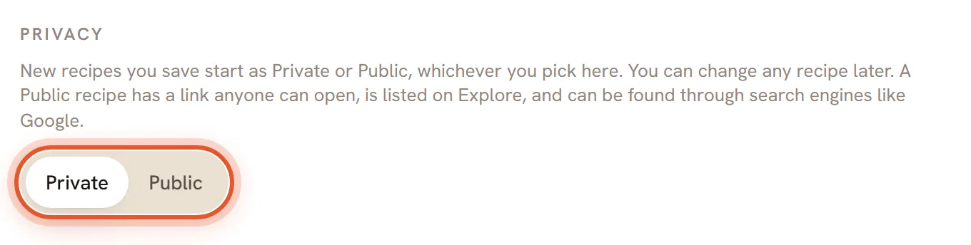 The Privacy setting with the Private and Public choices ringed.