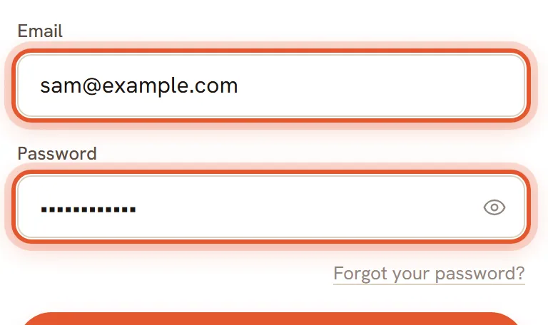 The sign-in card with the Email and Password boxes ringed.