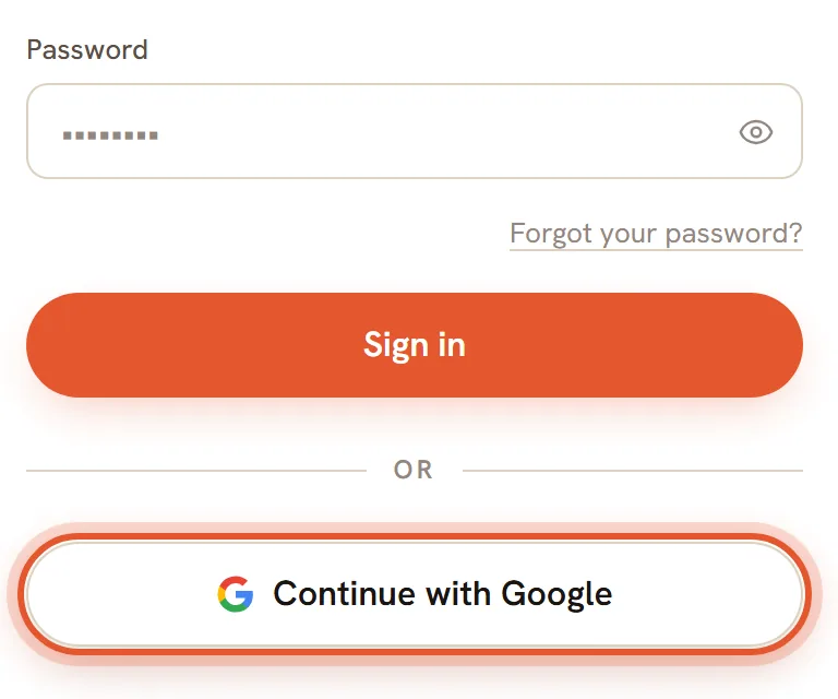 The sign-in card with the Continue with Google button ringed, under the word OR.