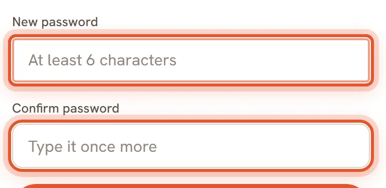 The Set a new password page with the New password and Confirm password boxes ringed.