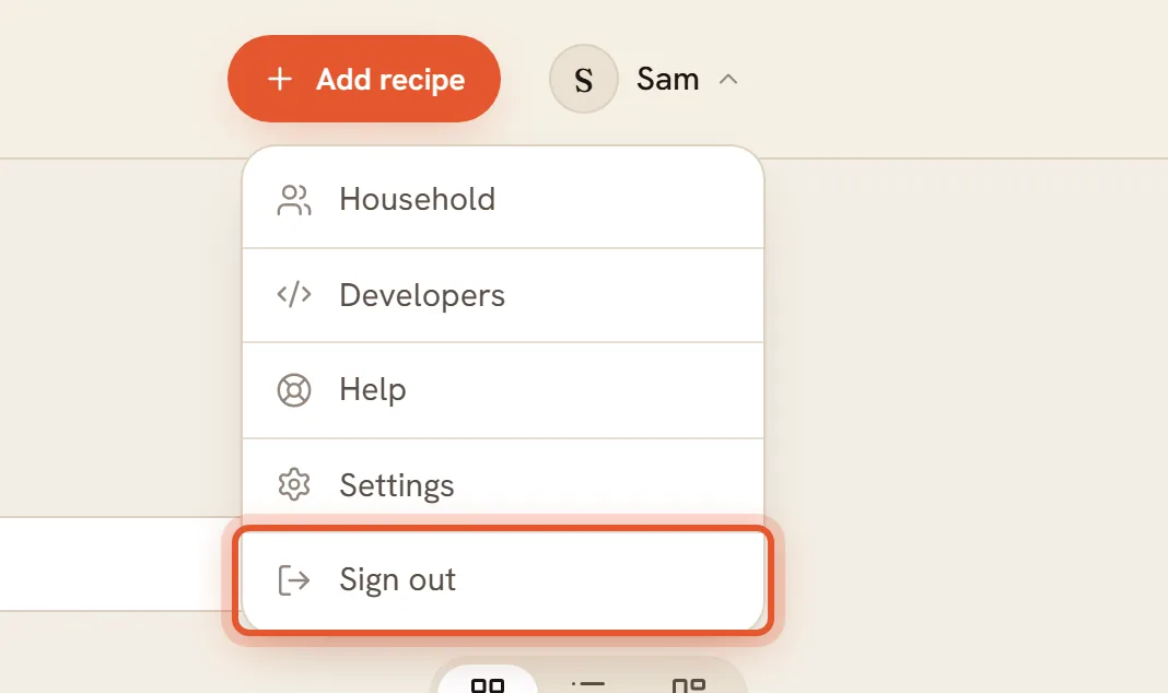 The account menu with Sign out ringed. On a phone, the More sheet with Sign out ringed at the bottom.