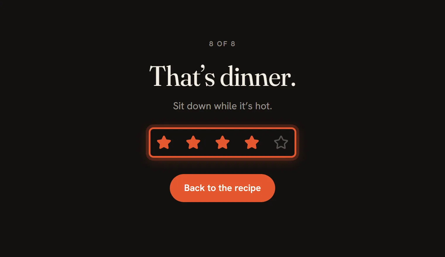 The That's dinner finish screen with four of five stars filled in and the row of stars ringed.