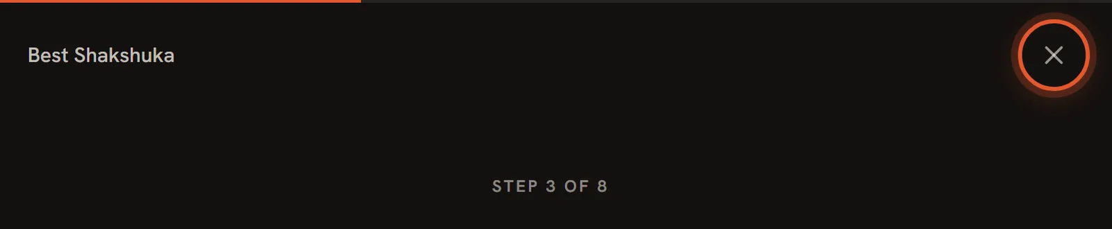 The top of cook mode with the close button at the top right ringed.