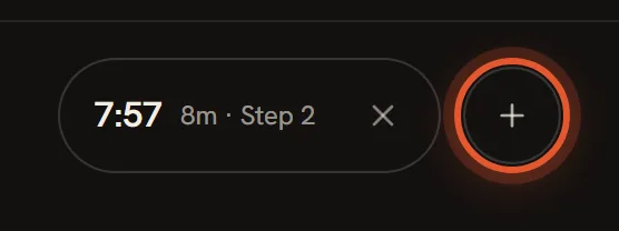 Step 4 of 8 with one timer counting down in the timer bar and the round plus button beside it ringed.