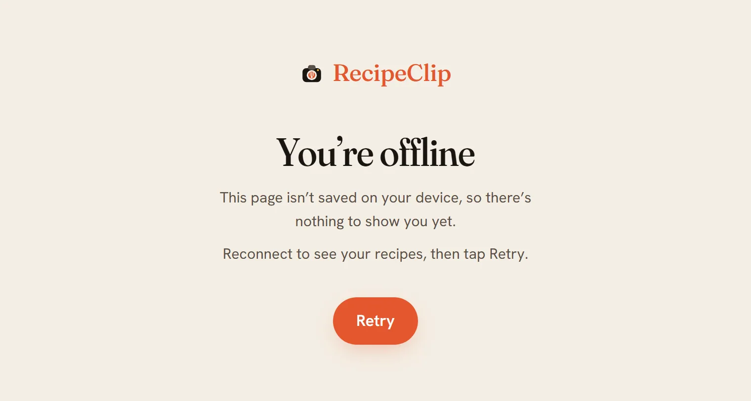 The You're offline card with a Retry button.