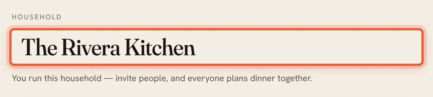 The household name at the top of the page turned into an editable box, ringed.