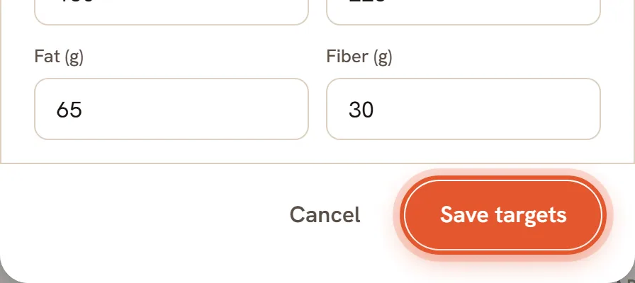 The Daily targets sheet with the Save targets button ringed.