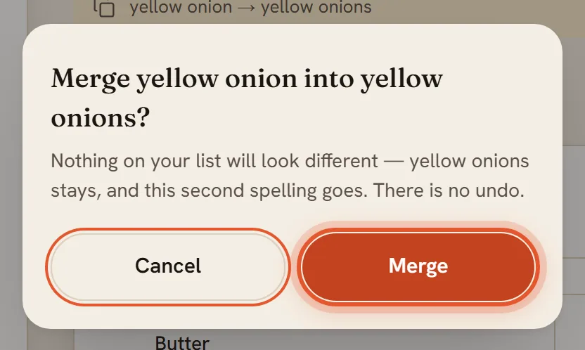 The merge confirmation box with its Merge button ringed.