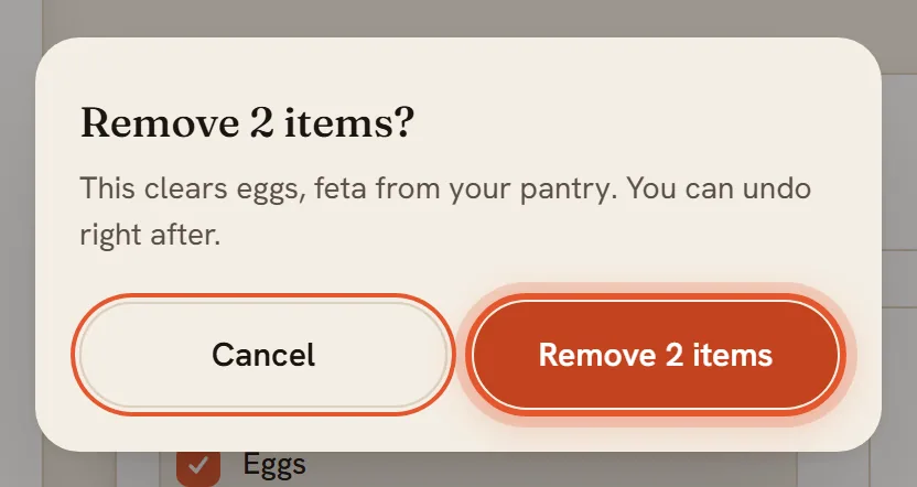 The confirmation box titled Remove 2 items, with the Remove 2 items button ringed.
