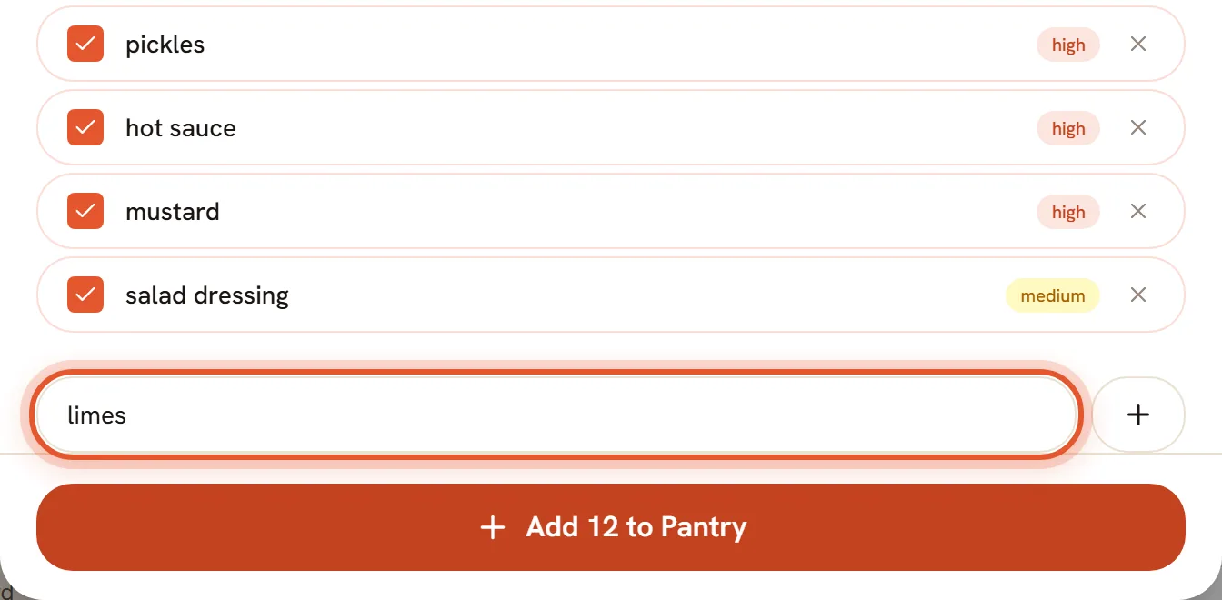 The Add missing ingredient box with limes typed in, ringed.