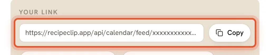 The link box and the Copy button, ringed together. The link is hidden in this picture.