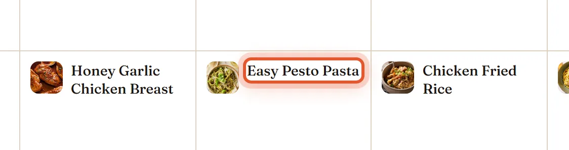 The plan after generating, with dinners on the first days of the week.