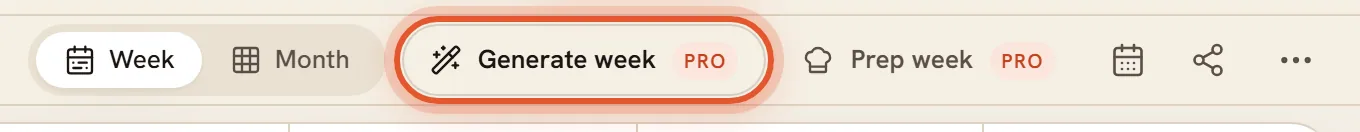 The Generate week button with a PRO tag on a Free account, ringed.