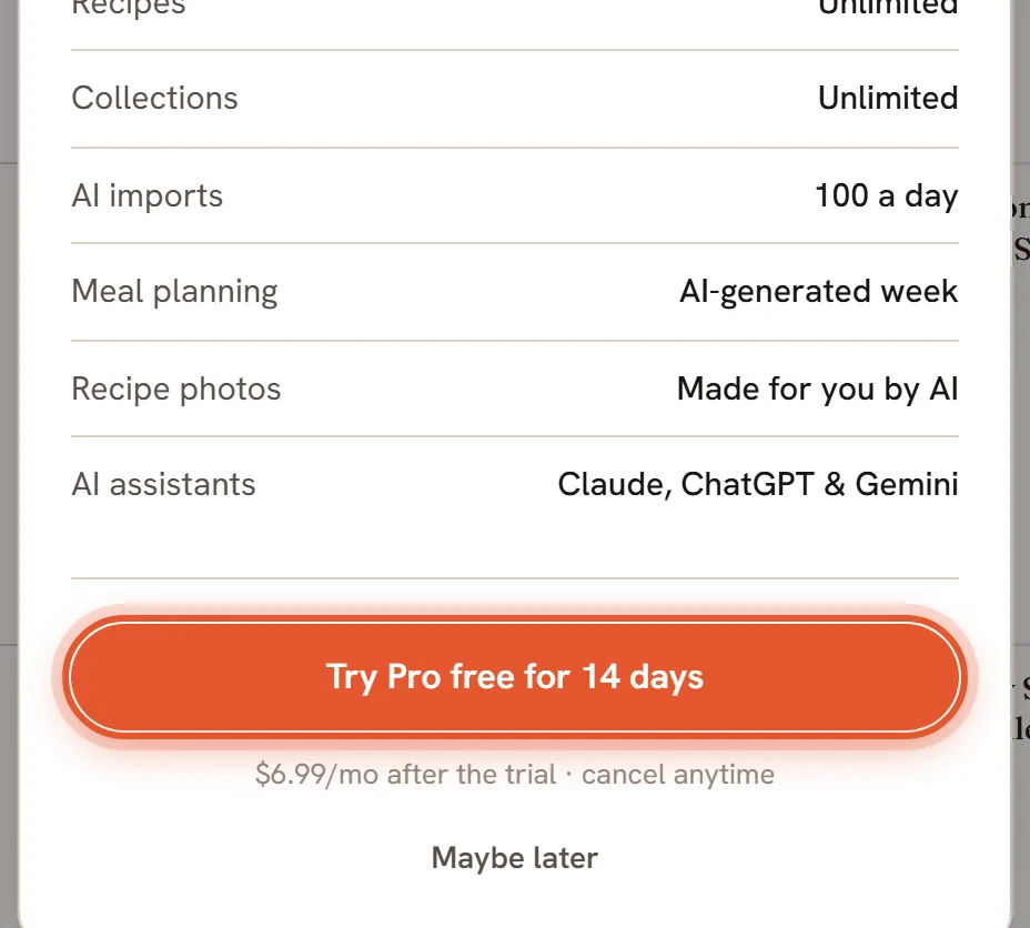 The Pro upgrade window with the free trial button ringed.