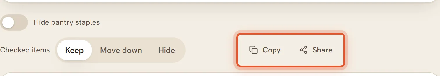 The Copy and Share buttons, ringed together.