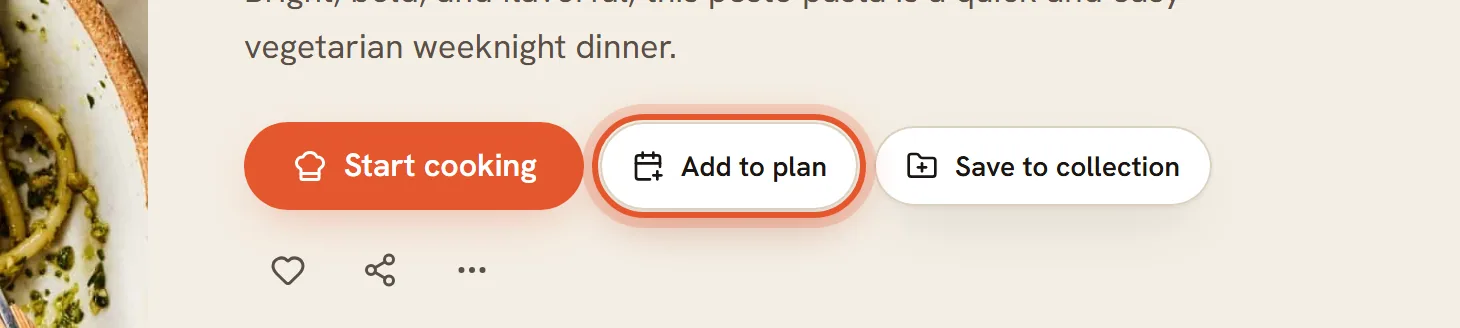 The Add to plan button on a recipe page, ringed.