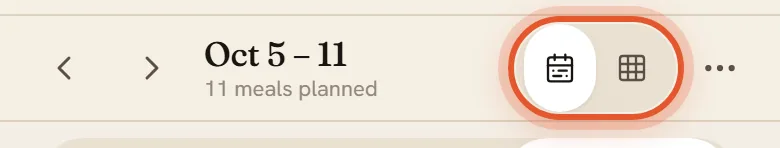 The top of the Plan page on a phone without a household, with the Week and Month icons ringed.