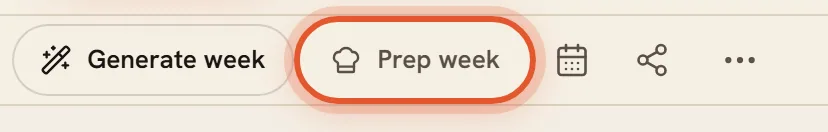 The Prep week button in the Plan toolbar, ringed.