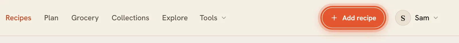 The orange Add recipe button in the top bar, at the right next to your avatar. On a phone, the round Add button in the bottom bar is ringed.