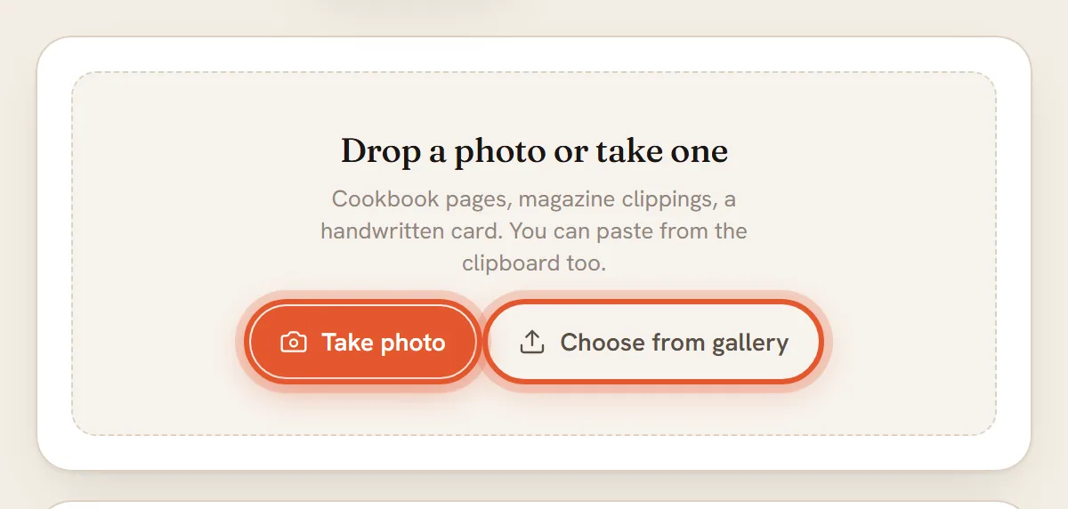 The dashed box with the Take photo and Choose from gallery buttons ringed.