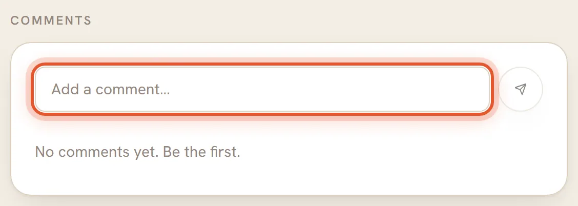 The Comments section at the bottom of a recipe page, with the Add a comment box ringed.