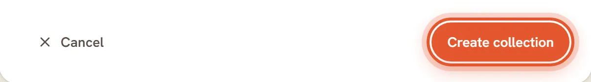 The Create collection button at the bottom of the form is ringed, next to Cancel.