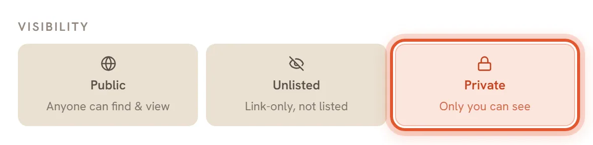 The Private choice, Only you can see, is ringed and already selected, above the Unlisted and Public choices.