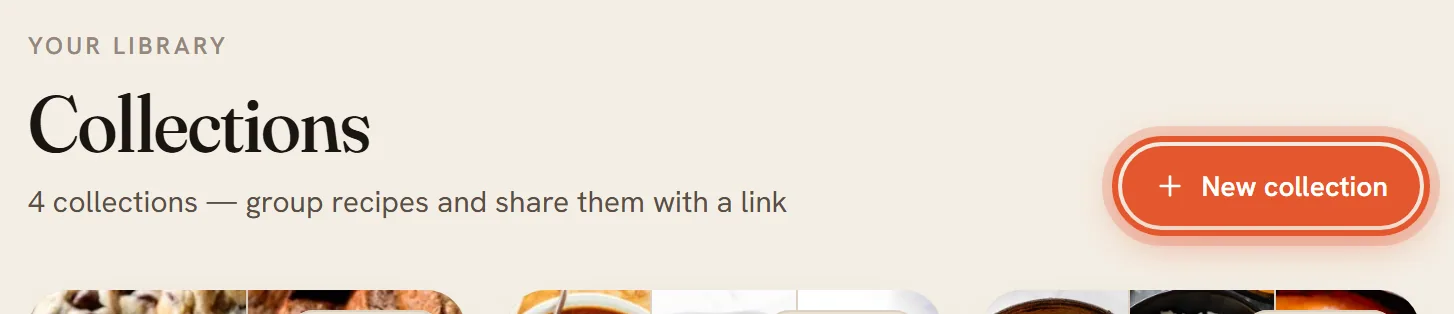 The New collection button at the top right of the Collections page is ringed.