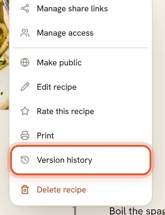 The More options menu is open with Version history ringed.
