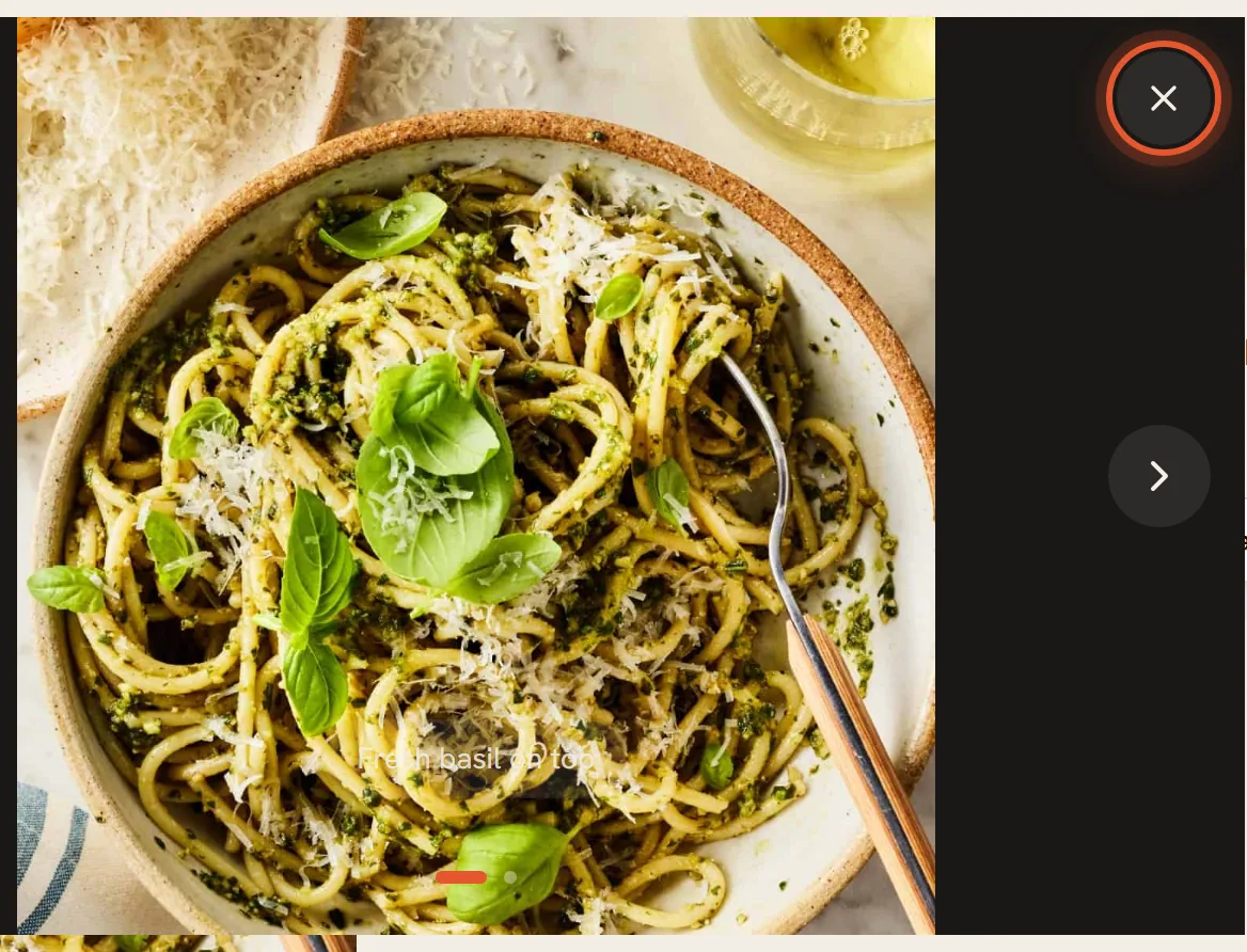 A photo fills the screen with arrows on both sides and the Close fullscreen button at the top right ringed.