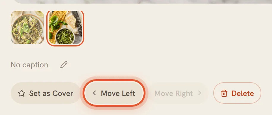 The Move Left button is ringed in the row of photo tools.