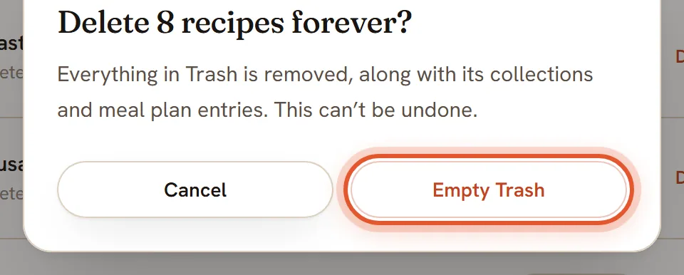 A box says Everything in Trash is removed; its Empty Trash button is ringed.